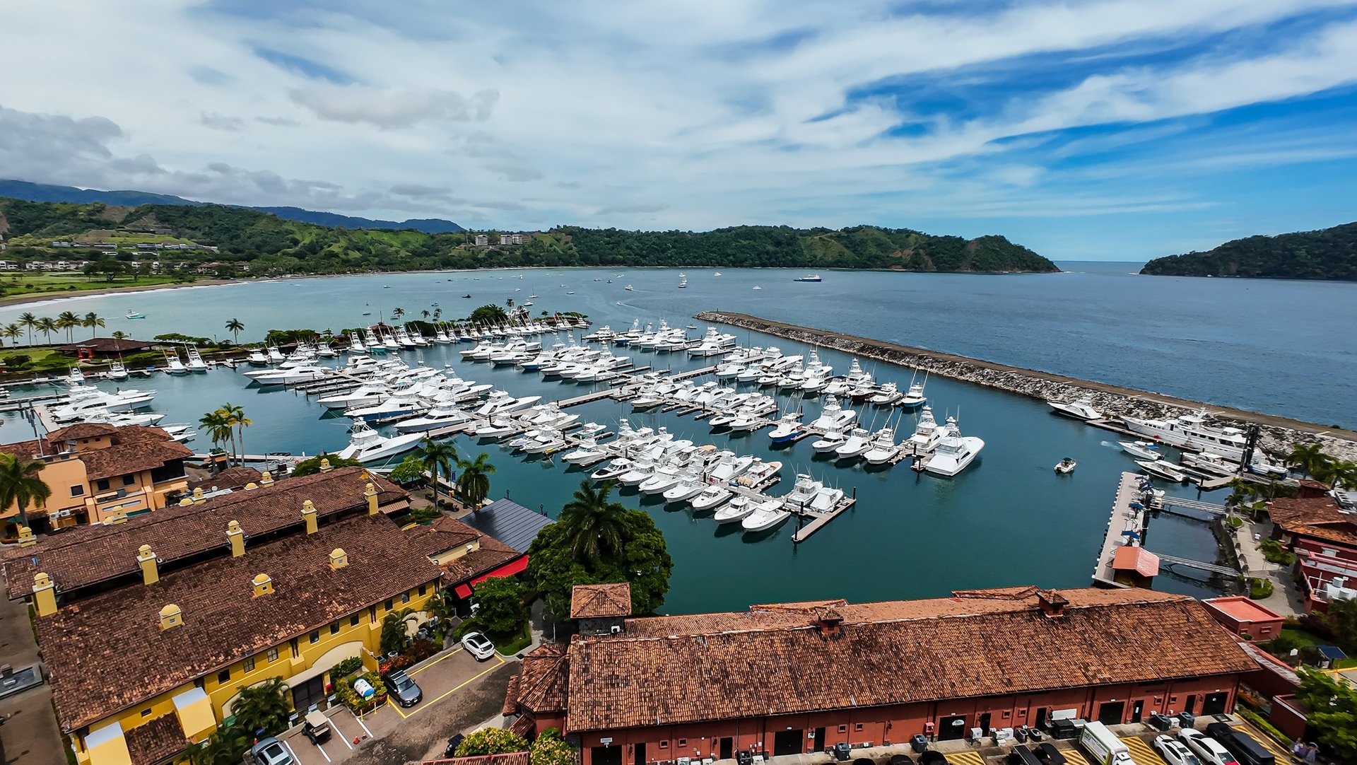 Aerial view of luxury boats and yachts in marina