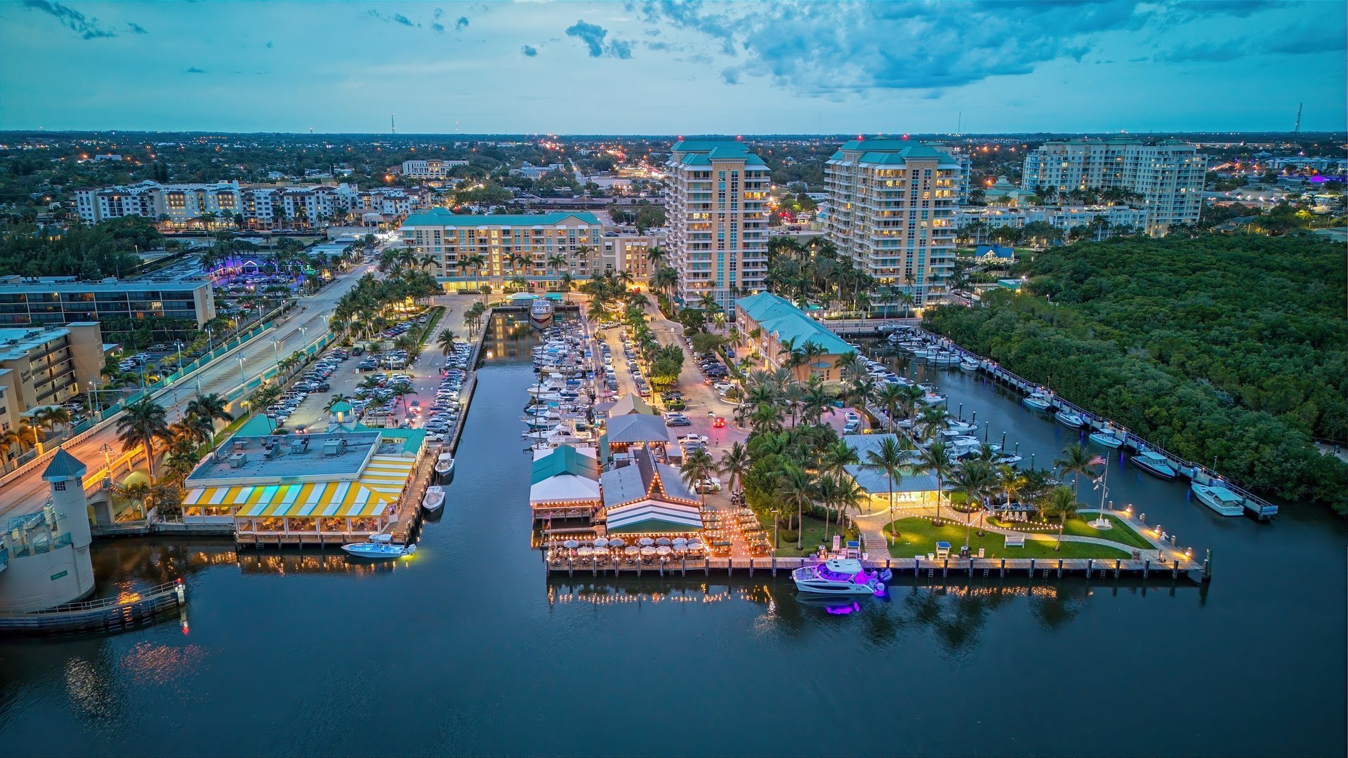 Marina sunset aerial view