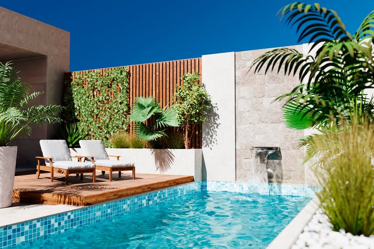 Modern style architecture vacation villa with luxury swimming pool