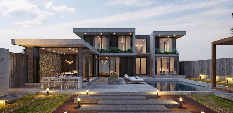 3D render luxury villa house exterior